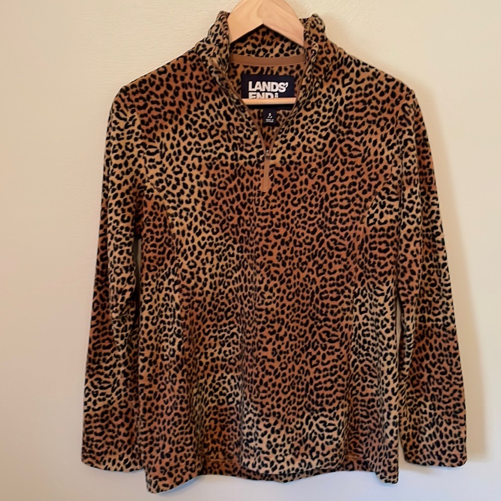 Like New Lands’ End Women’s Cheetah Animal Print Fleece Jacket Size S Small 6-8